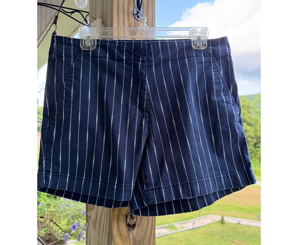 Nautical Coastal Preppy Nautica Navy/White Striped 98%Cotton Shorts 12 Resort